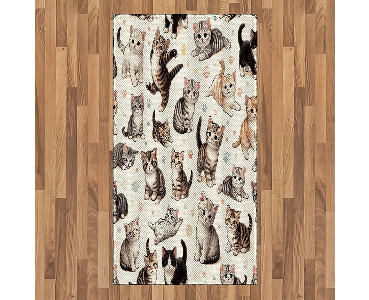 Teppich Flachgewebe Deko-Teppiche für das Wohn-,Schlaf-, und Essenszimmer, Abakuhaus, rechteckig, Katze Verspielte Kätzchenmuster von Abakuhaus