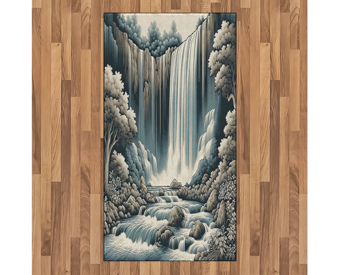 Teppich Flachgewebe Deko-Teppiche für das Wohn-,Schlaf-, und Essenszimmer, Abakuhaus, rechteckig, Landschaft Expressive Wasserfall Kunst von Abakuhaus