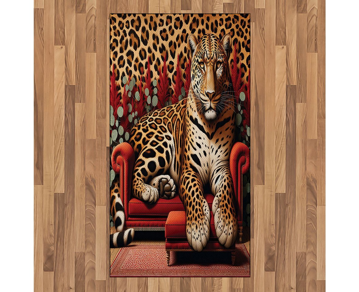 Teppich Flachgewebe Deko-Teppiche für das Wohn-,Schlaf-, und Essenszimmer, Abakuhaus, rechteckig, Leopard Kühne wilde Katze: Sofa Tierdruck von Abakuhaus