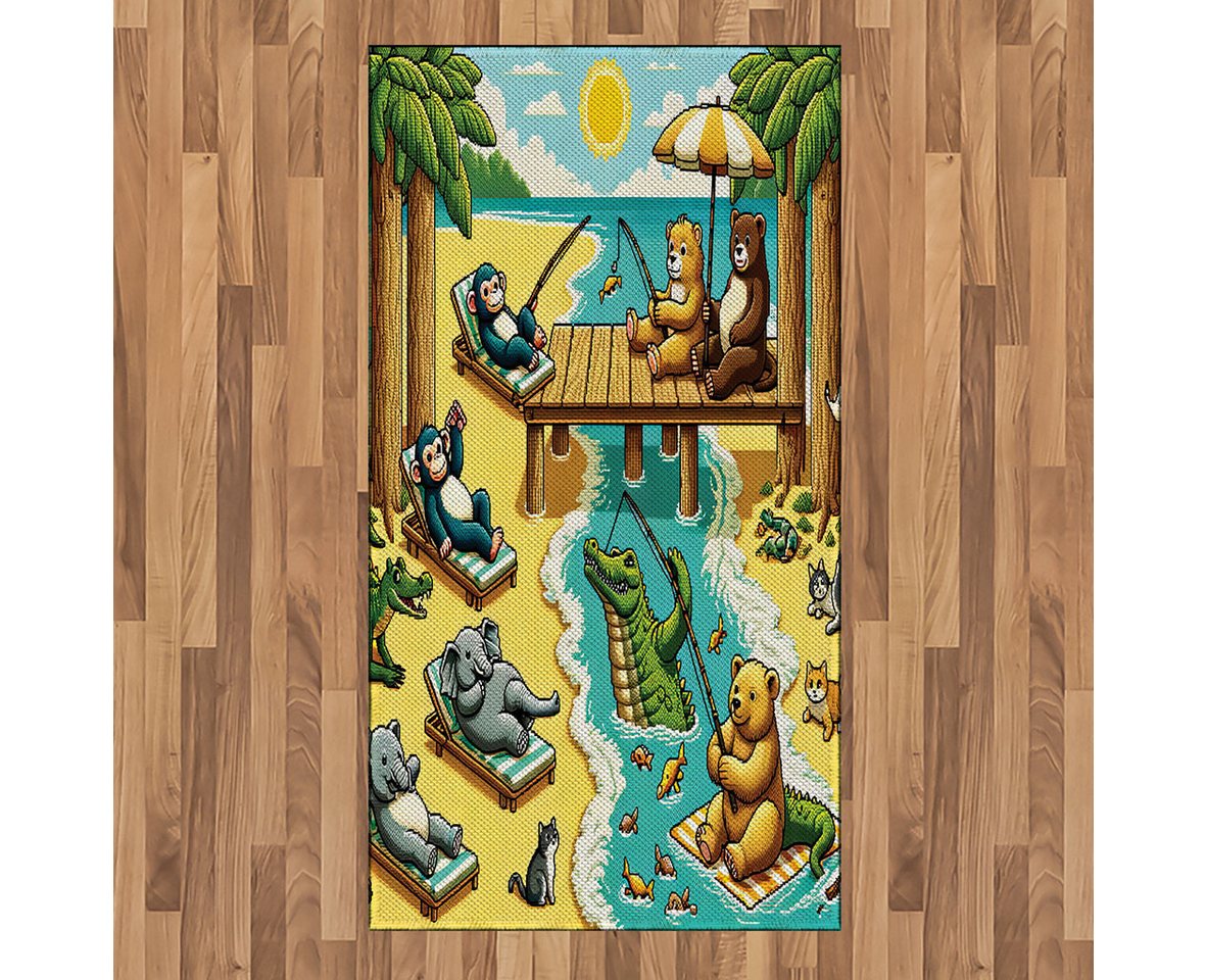 Teppich Flachgewebe Deko-Teppiche für das Wohn-,Schlaf-, und Essenszimmer, Abakuhaus, rechteckig, Lustige Tiere Schönen Freizeittag von Abakuhaus