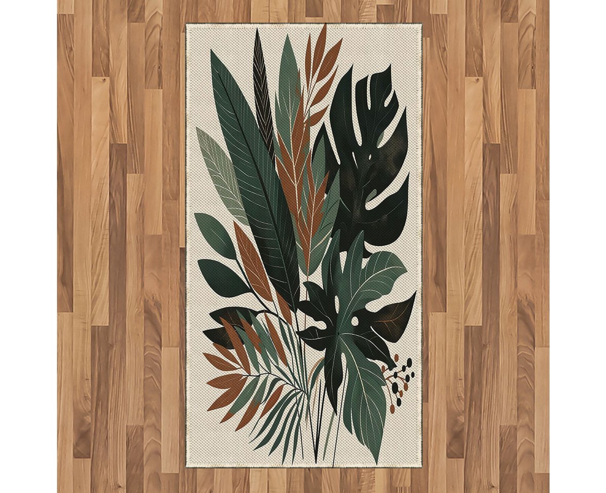 Teppich Flachgewebe Deko-Teppiche für das Wohn-,Schlaf-, und Essenszimmer, Abakuhaus, rechteckig, Monstera Tropische Blätter ein Tanz der Natur von Abakuhaus