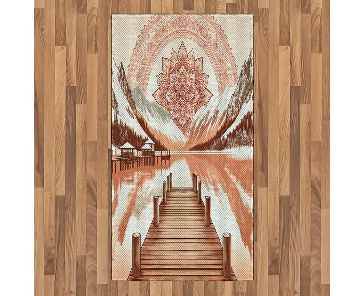 Teppich Flachgewebe Deko-Teppiche für das Wohn-,Schlaf-, und Essenszimmer, Abakuhaus, rechteckig, See Pfirsichfarbenes Mandala von Abakuhaus