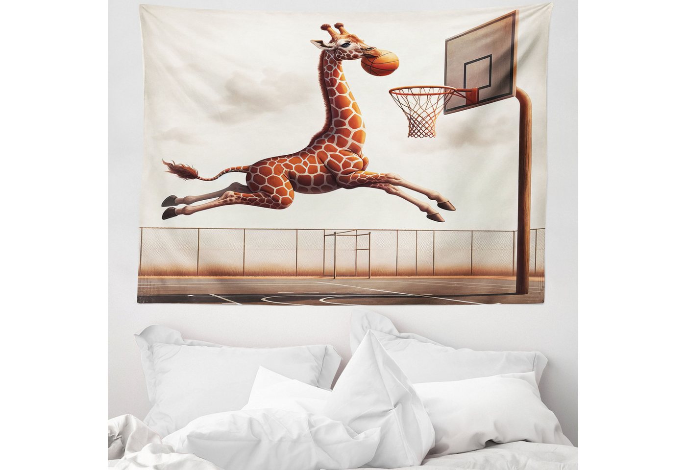 Wandteppich aus Weiches Mikrofaser Stoff Für das Wohn und Schlafzimmer, Abakuhaus, rechteckig, Basketball Humor Lustiger Giraffe Dunk von Abakuhaus
