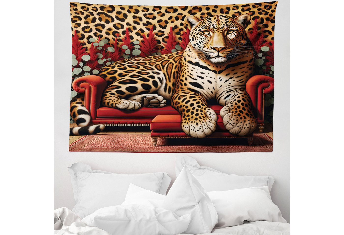 Wandteppich aus Weiches Mikrofaser Stoff Für das Wohn und Schlafzimmer, Abakuhaus, rechteckig, Leopard Kühne wilde Katze: Sofa Tierdruck von Abakuhaus