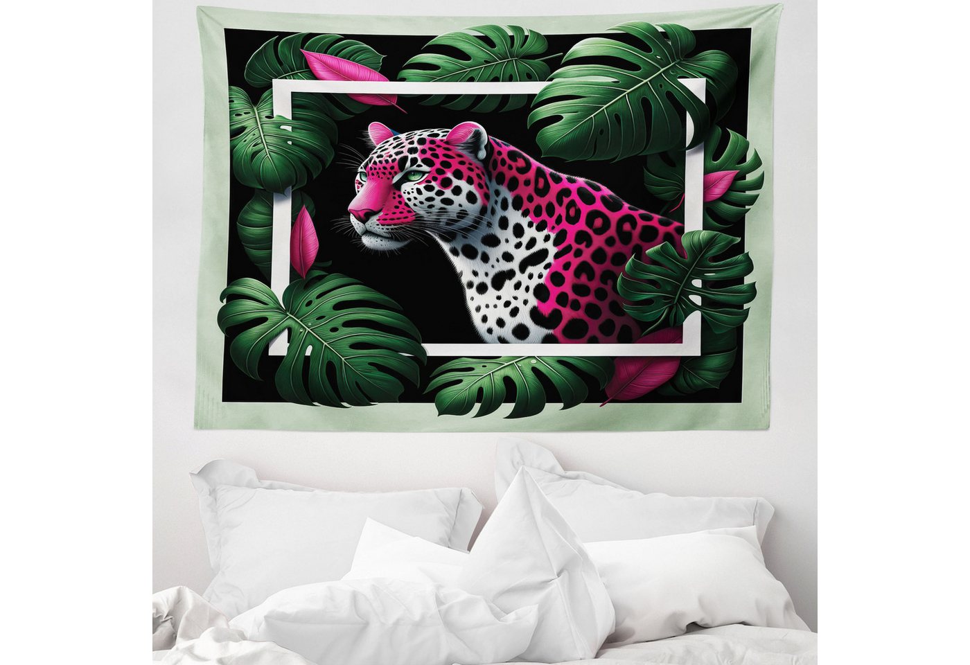Wandteppich aus Weiches Mikrofaser Stoff Für das Wohn und Schlafzimmer, Abakuhaus, rechteckig, Leopard Tropischer Dschungelrahmen von Abakuhaus