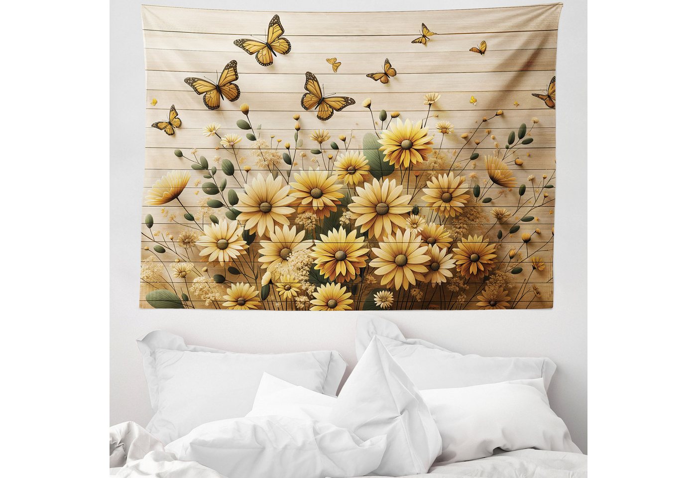 Abakuhaus Wandteppich Wohnzimmer Schlafzimmer Wandtuch Seidiges Satin Wandteppich, rechteckig, Rustikal Florales Bauernhaus mit Schmetterlingen Abakuhaus Wandteppich Wohnzimmer Schlafzimmer Wandtuch Seidiges Satin Wandteppich, rechteckig, Rustikal Florales Bauernhaus mit Schmetterlingen von Abakuhaus