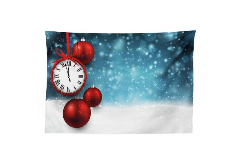 Abakuhaus Wandteppich Wohnzimmer Schlafzimmer Wandtuch Seidiges Satin Wandteppich, rechteckig, Uhr Vintage New Jahr-Kugeln von Abakuhaus