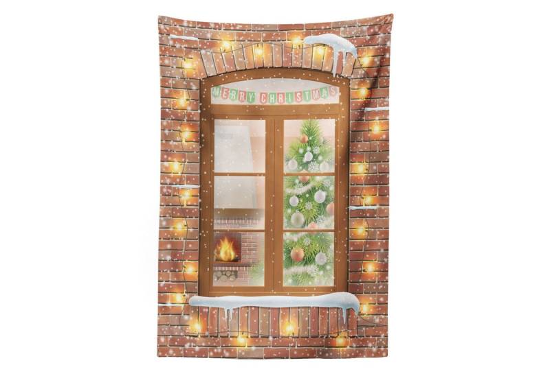 Abakuhaus Wandteppich Wohnzimmer Schlafzimmer Wandtuch Seidiges Satin Wandteppich, rechteckig, Weihnachten Blick durch ein Fenster von Abakuhaus