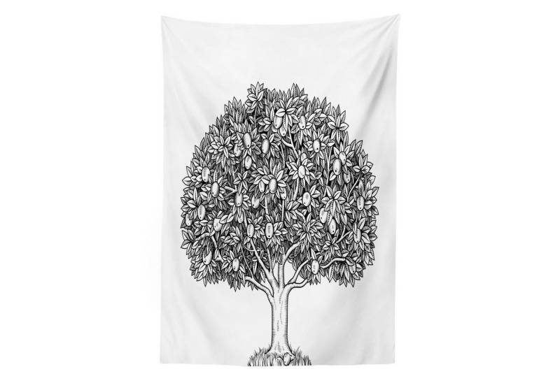 Abakuhaus Wandteppich Wohnzimmer Schlafzimmer Wandtuch Seidiges Satin Wandteppich, rechteckig, Weiß Gravierte Stil Apfelbaum von Abakuhaus