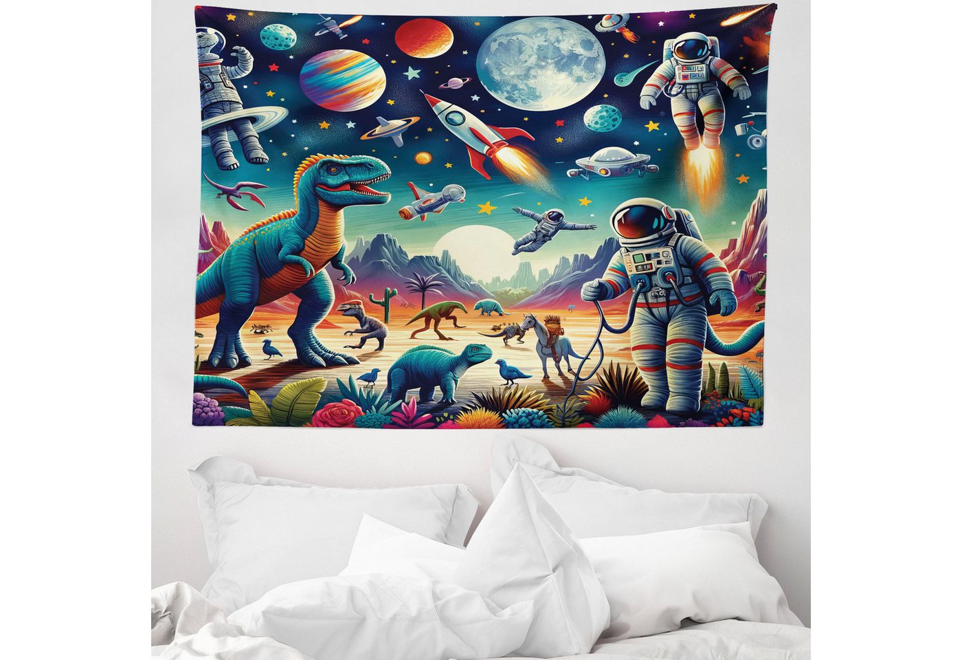 Wandteppich aus Weiches Mikrofaser Stoff Für das Wohn und Schlafzimmer, Abakuhaus, rechteckig, Weltraum Surrealer Astronautenmond von Abakuhaus