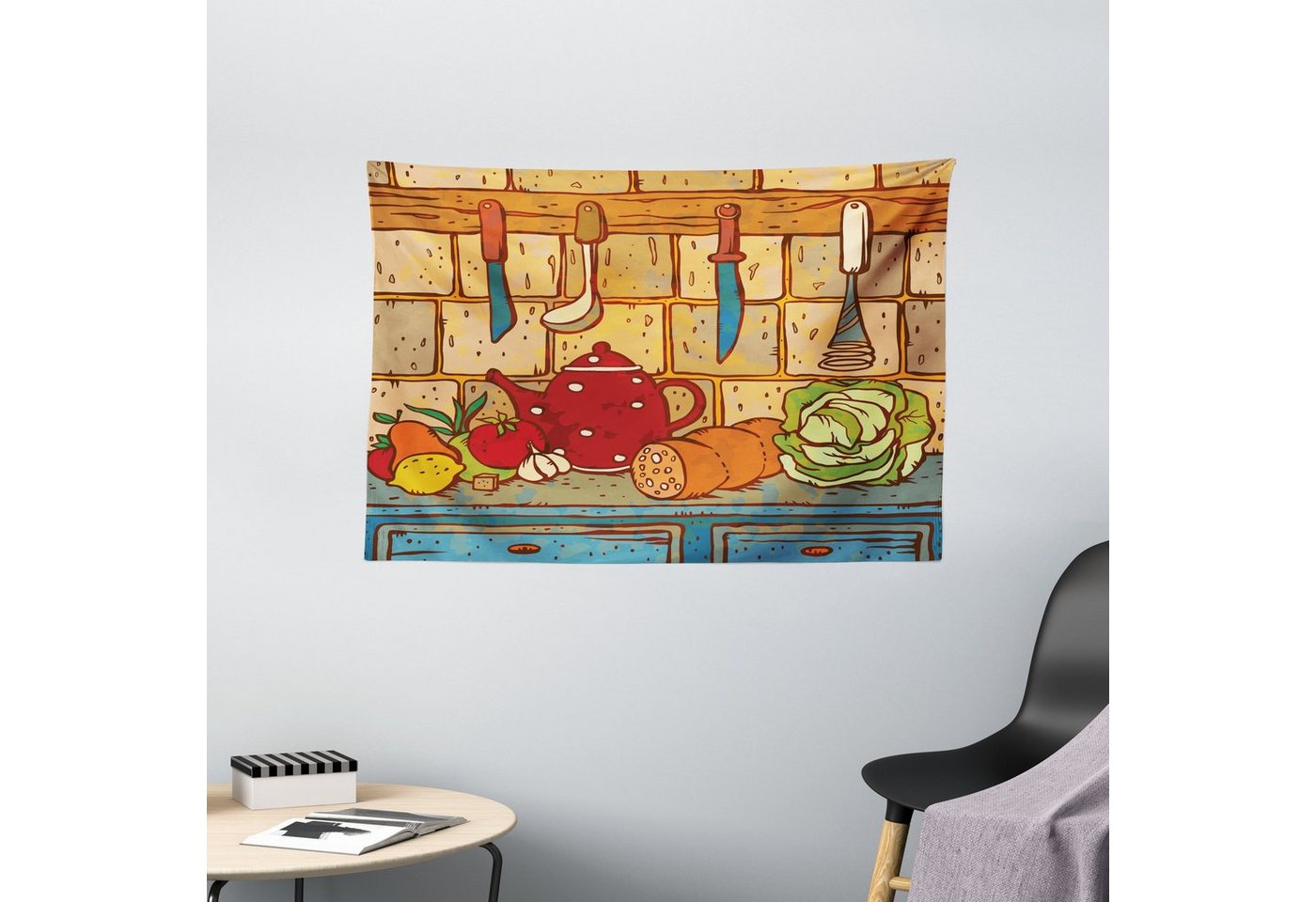 Wandteppich Wohnzimmer Schlafzimmer Wandtuch Seidiges Satin Wandteppich, Abakuhaus, rechteckig, Kochen Küchentisch Küche Theme von Abakuhaus