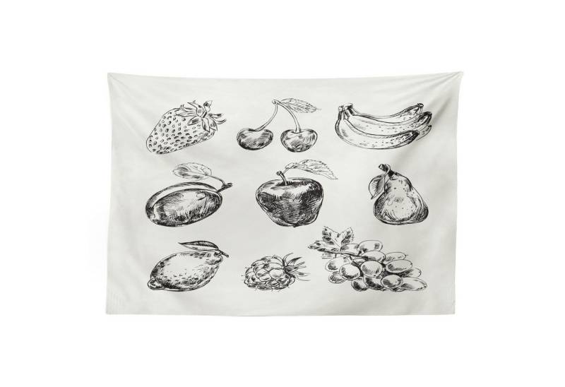 Abakuhaus Wandteppich Wohnzimmer Schlafzimmer Wandtuch Seidiges Satin Wandteppich, rechteckig, Obst Retro Banane Erdbeere Pflaume von Abakuhaus