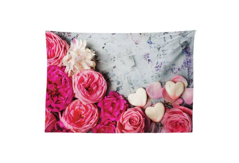 Abakuhaus Wandteppich Wohnzimmer Schlafzimmer Wandtuch Seidiges Satin Wandteppich, rechteckig, Vintage Rose Gerahmte Blumen-Foto von Abakuhaus