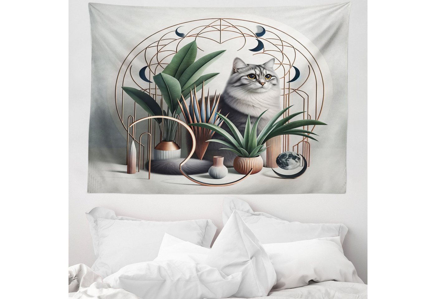 Wandteppich aus Weiches Mikrofaser Stoff Für das Wohn und Schlafzimmer, Abakuhaus, rechteckig, Katze Edles Kätzchen mit Boho Ornamenten von Abakuhaus