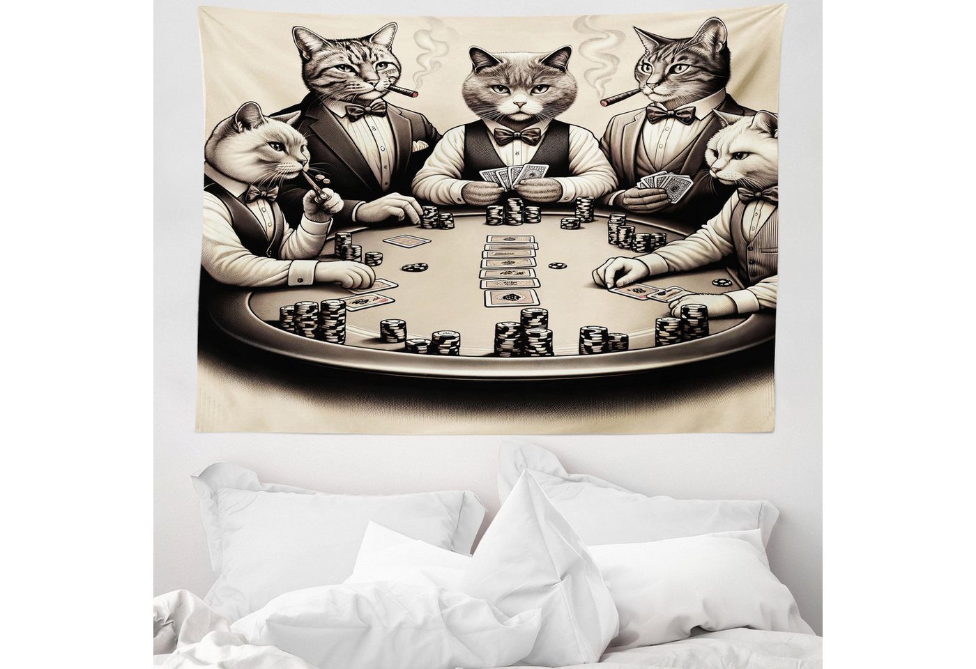 Wandteppich aus Weiches Mikrofaser Stoff Für das Wohn und Schlafzimmer, Abakuhaus, rechteckig, Katze Vintage Gentleman Kätzchen spielt Poker von Abakuhaus