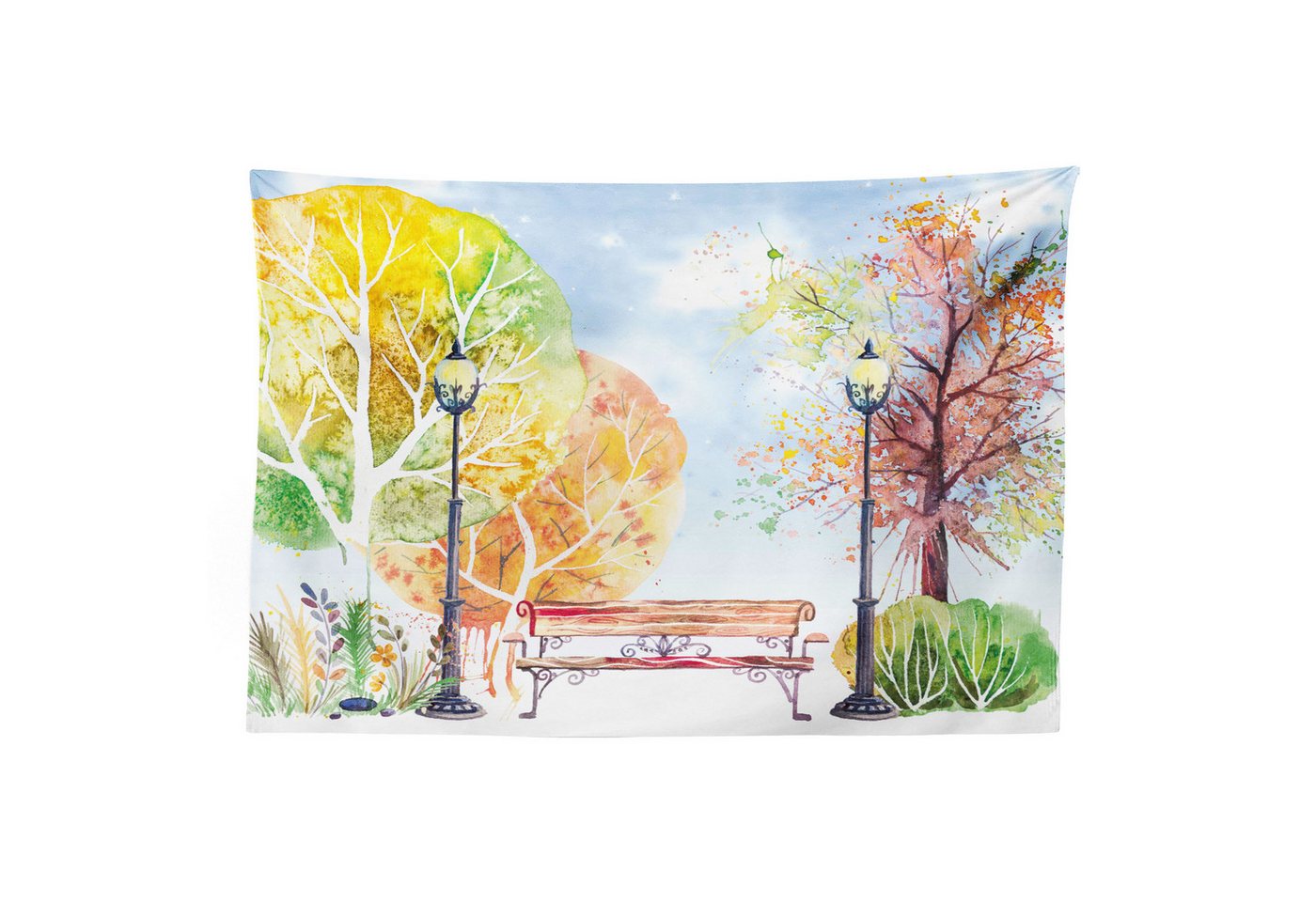 Abakuhaus Wandteppich aus Weiches Mikrofaser Stoff Für das Wohn und Schlafzimmer, rechteckig, Aquarell Herbst-Park-Baum-Laterne Abakuhaus Wandteppich aus Weiches Mikrofaser Stoff Für das Wohn und Schlafzimmer, rechteckig, Aquarell Herbst-Park-Baum-Laterne von Abakuhaus
