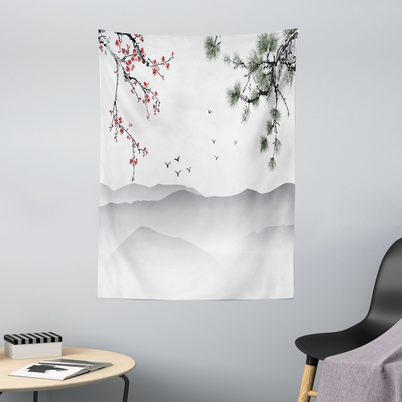 Wandteppich aus Weiches Mikrofaser Stoff Für das Wohn und Schlafzimmer, Abakuhaus, rechteckig, Blumen Chinesisch-Art-Grafik von Abakuhaus