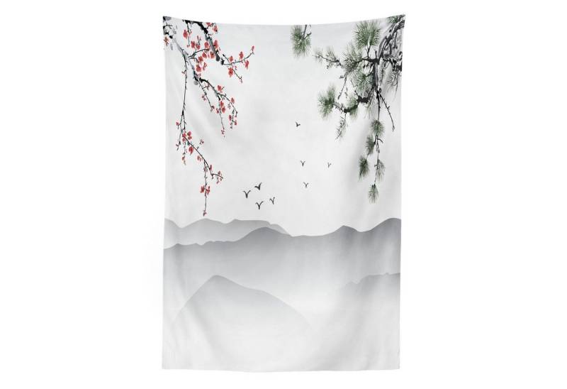 Abakuhaus Wandteppich aus Weiches Mikrofaser Stoff Für das Wohn und Schlafzimmer, rechteckig, Blumen Chinesisch-Art-Grafik von Abakuhaus