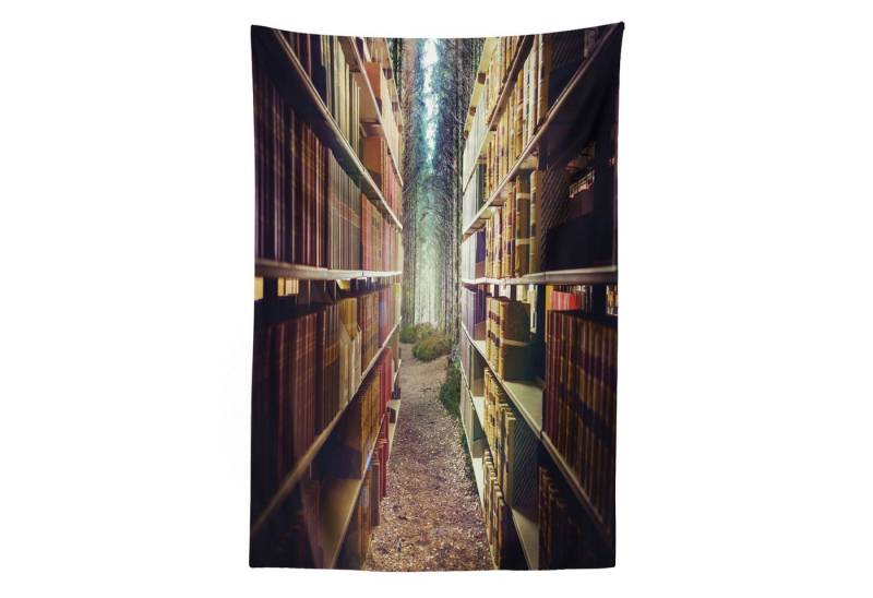 Abakuhaus Wandteppich aus Weiches Mikrofaser Stoff Für das Wohn und Schlafzimmer, rechteckig, Bücherregal Zusammenfassung Bibliothek in Woods von Abakuhaus