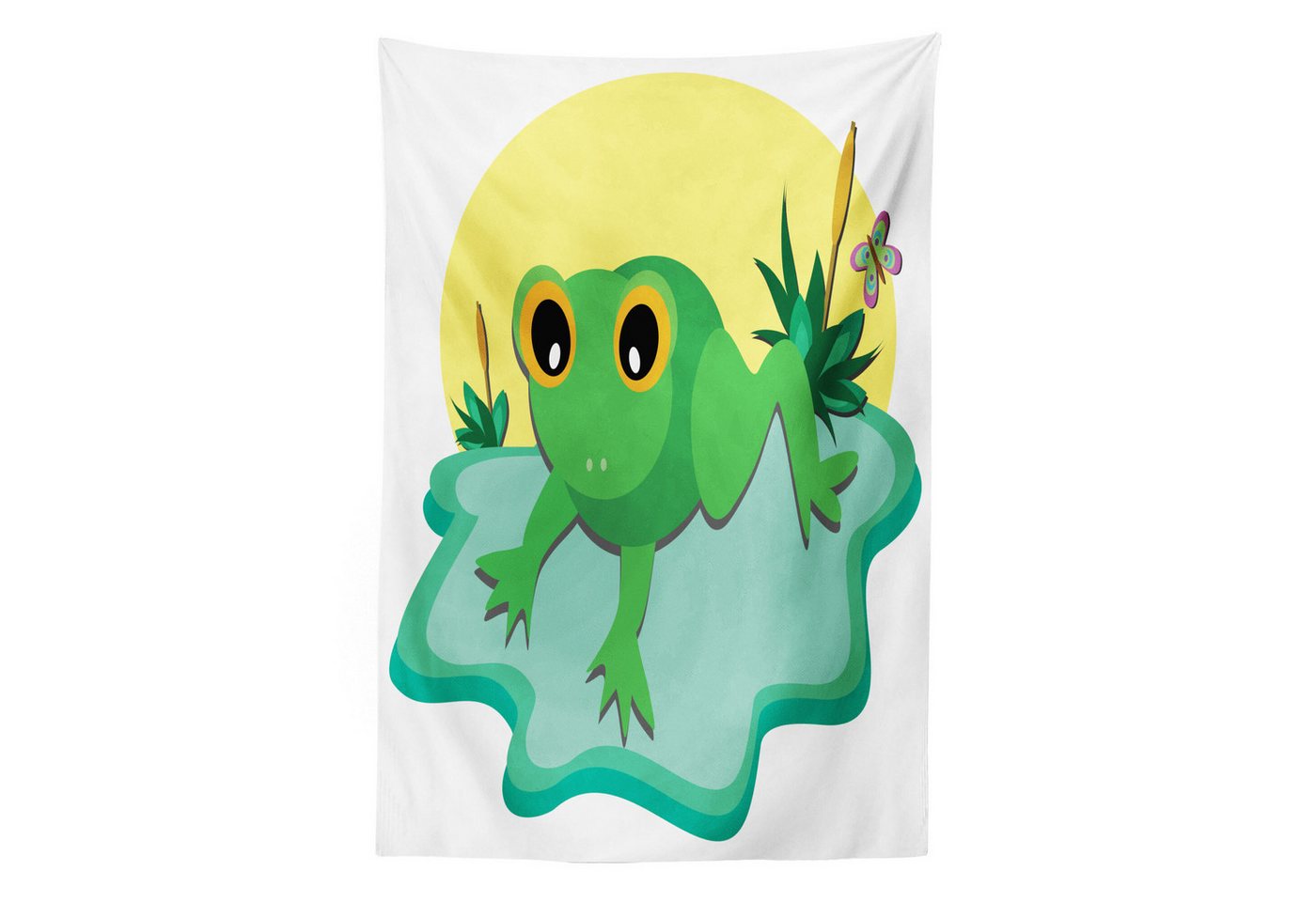 Abakuhaus Wandteppich aus Weiches Mikrofaser Stoff Für das Wohn und Schlafzimmer, rechteckig, Frösche Tier und Schmetterling auf Teich von Abakuhaus