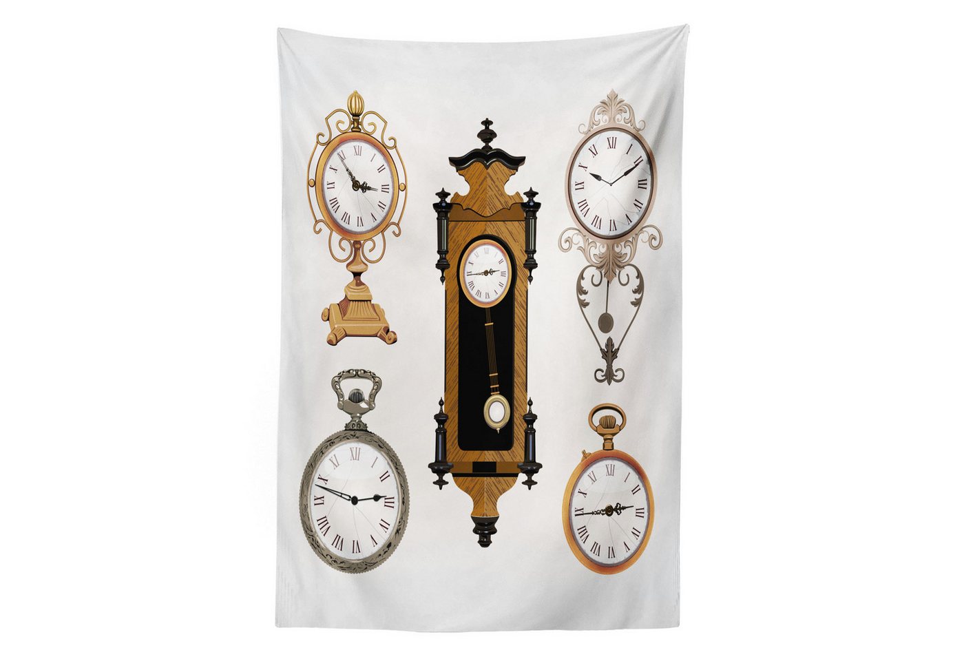 Abakuhaus Wandteppich aus Weiches Mikrofaser Stoff Für das Wohn und Schlafzimmer, rechteckig, Jahrgang Antike Uhren Muster von Abakuhaus