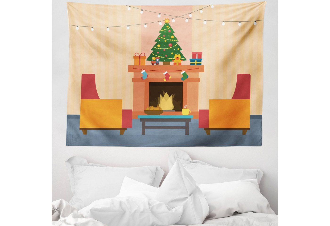 Abakuhaus Wandteppich aus Weiches Mikrofaser Stoff Für das Wohn und Schlafzimmer, rechteckig, Kamin Cartoon Weihnachten Innen Abakuhaus Wandteppich aus Weiches Mikrofaser Stoff Für das Wohn und Schlafzimmer, rechteckig, Kamin Cartoon Weihnachten Innen von Abakuhaus