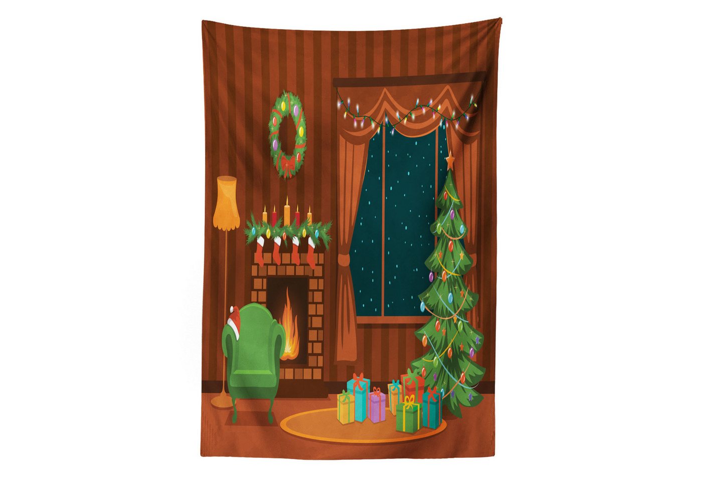Abakuhaus Wandteppich aus Weiches Mikrofaser Stoff Für das Wohn und Schlafzimmer, rechteckig, Kamin Cartoon-Weihnachtszimmer Abakuhaus Wandteppich aus Weiches Mikrofaser Stoff Für das Wohn und Schlafzimmer, rechteckig, Kamin Cartoon-Weihnachtszimmer von Abakuhaus