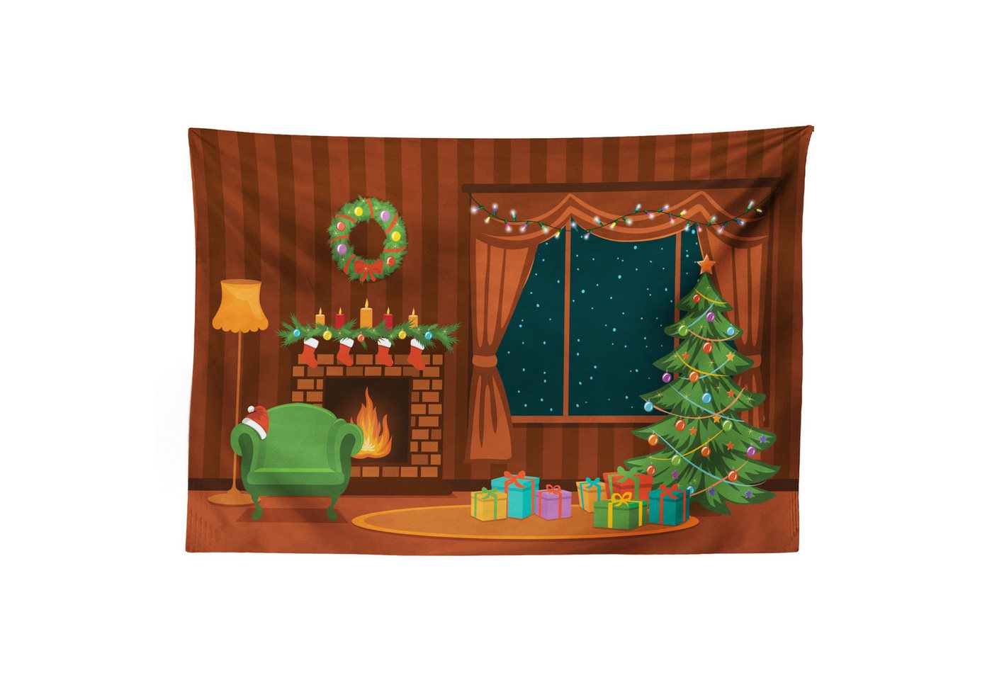 Abakuhaus Wandteppich aus Weiches Mikrofaser Stoff Für das Wohn und Schlafzimmer, rechteckig, Kamin Cartoon-Weihnachtszimmer Abakuhaus Wandteppich aus Weiches Mikrofaser Stoff Für das Wohn und Schlafzimmer, rechteckig, Kamin Cartoon-Weihnachtszimmer von Abakuhaus