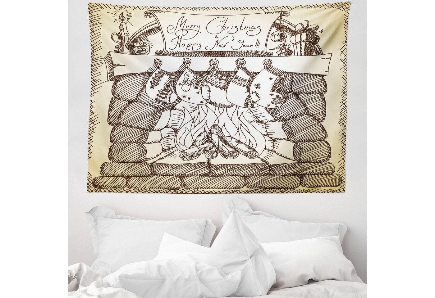 Abakuhaus Wandteppich aus Weiches Mikrofaser Stoff Für das Wohn und Schlafzimmer, rechteckig, Kamin Weihnachten Sketch Stocking Abakuhaus Wandteppich aus Weiches Mikrofaser Stoff Für das Wohn und Schlafzimmer, rechteckig, Kamin Weihnachten Sketch Stocking von Abakuhaus