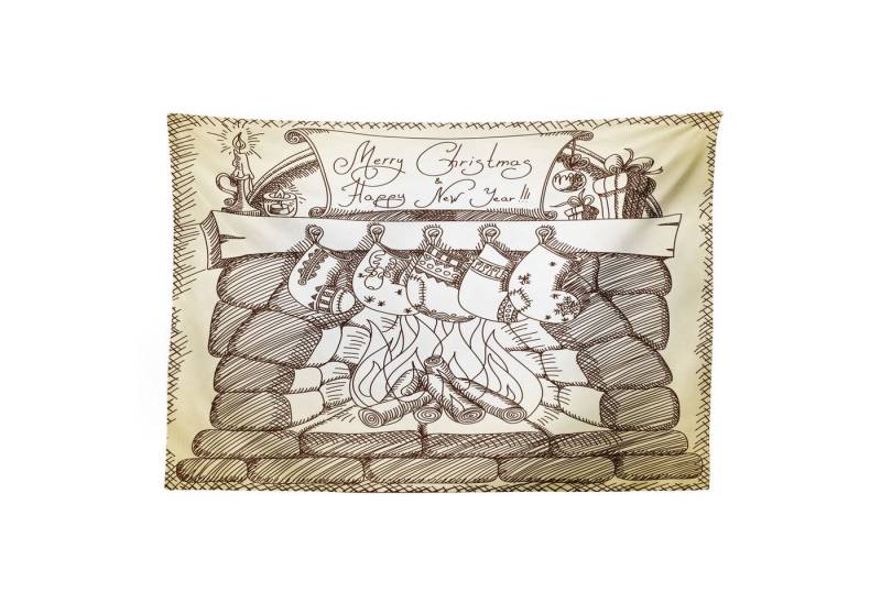 Abakuhaus Wandteppich aus Weiches Mikrofaser Stoff Für das Wohn und Schlafzimmer, rechteckig, Kamin Weihnachten Sketch Stocking von Abakuhaus