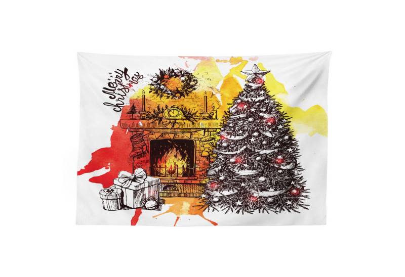 Abakuhaus Wandteppich aus Weiches Mikrofaser Stoff Für das Wohn und Schlafzimmer, rechteckig, Kamin Weihnachten Skizze von Abakuhaus