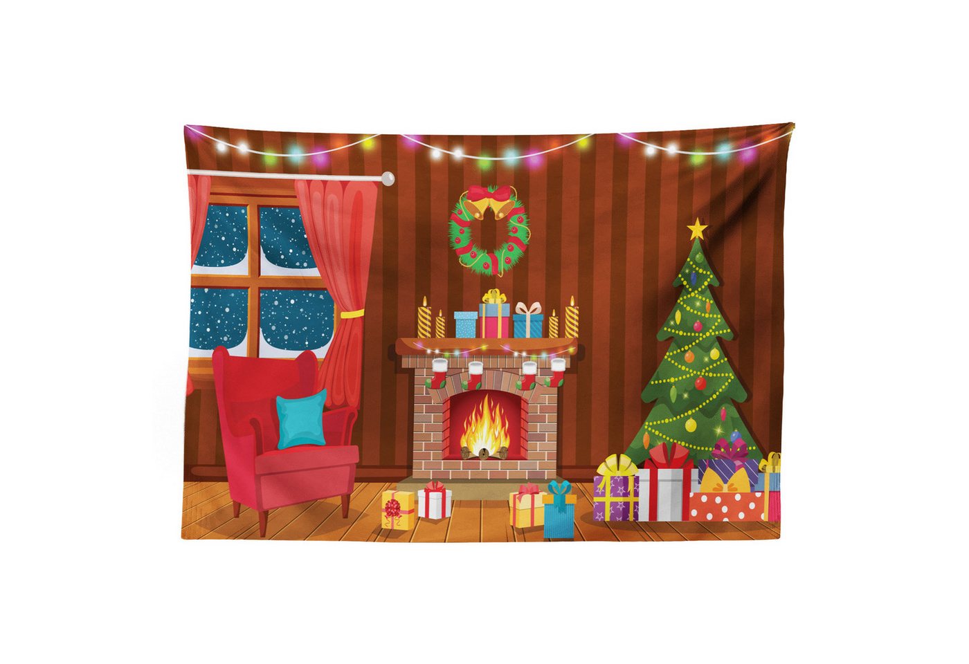 Wandteppich aus Weiches Mikrofaser Stoff Für das Wohn und Schlafzimmer, Abakuhaus, rechteckig, Kamin Weihnachten im Winter Night von Abakuhaus