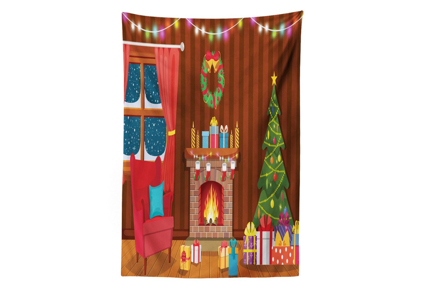 Wandteppich aus Weiches Mikrofaser Stoff Für das Wohn und Schlafzimmer, Abakuhaus, rechteckig, Kamin Weihnachten im Winter Night von Abakuhaus