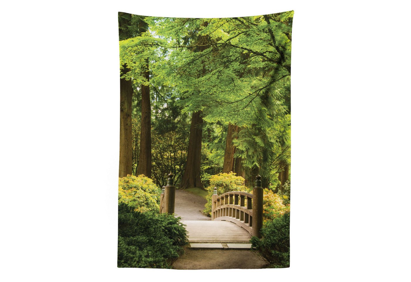 Abakuhaus Wandteppich aus Weiches Mikrofaser Stoff Für das Wohn und Schlafzimmer, rechteckig, Wald Hölzerne Brücke über Teich von Abakuhaus