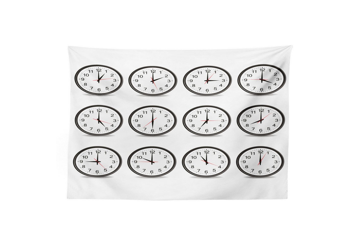 Abakuhaus Wandteppich aus Weiches Mikrofaser Stoff Für das Wohn und Schlafzimmer, rechteckig, Weiß Uhren und schwarze Zahlen von Abakuhaus