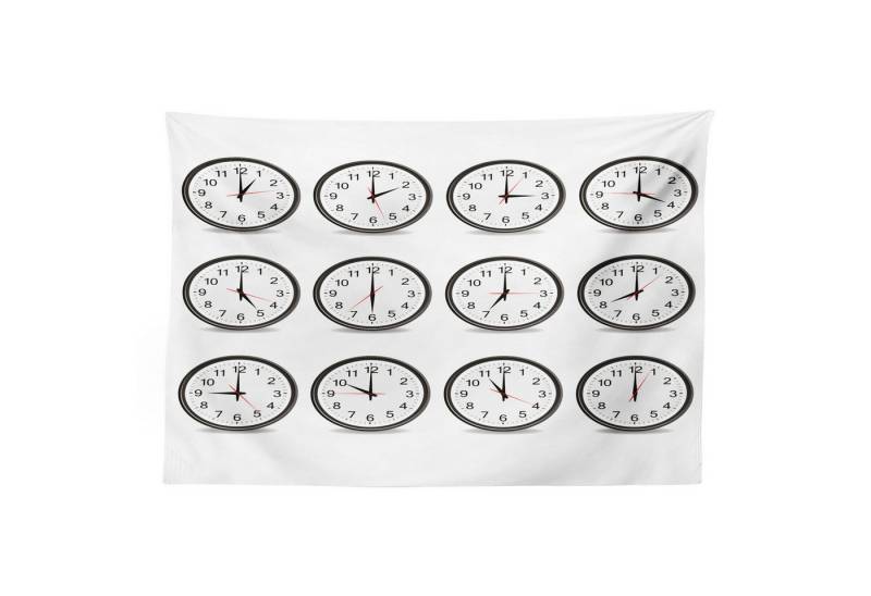 Abakuhaus Wandteppich aus Weiches Mikrofaser Stoff Für das Wohn und Schlafzimmer, rechteckig, Weiß Uhren und schwarze Zahlen von Abakuhaus