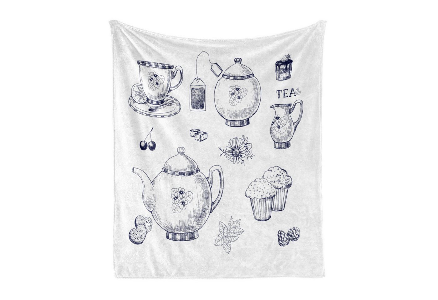 Wohndecke Gemütlicher Plüsch für den Innen- und Außenbereich, Abakuhaus, Blau und weiß Teekannen und Tassen Wohndecke Gemütlicher Plüsch für den Innen- und Außenbereich, Abakuhaus, Blau und weiß Teekannen und Tassen von Abakuhaus