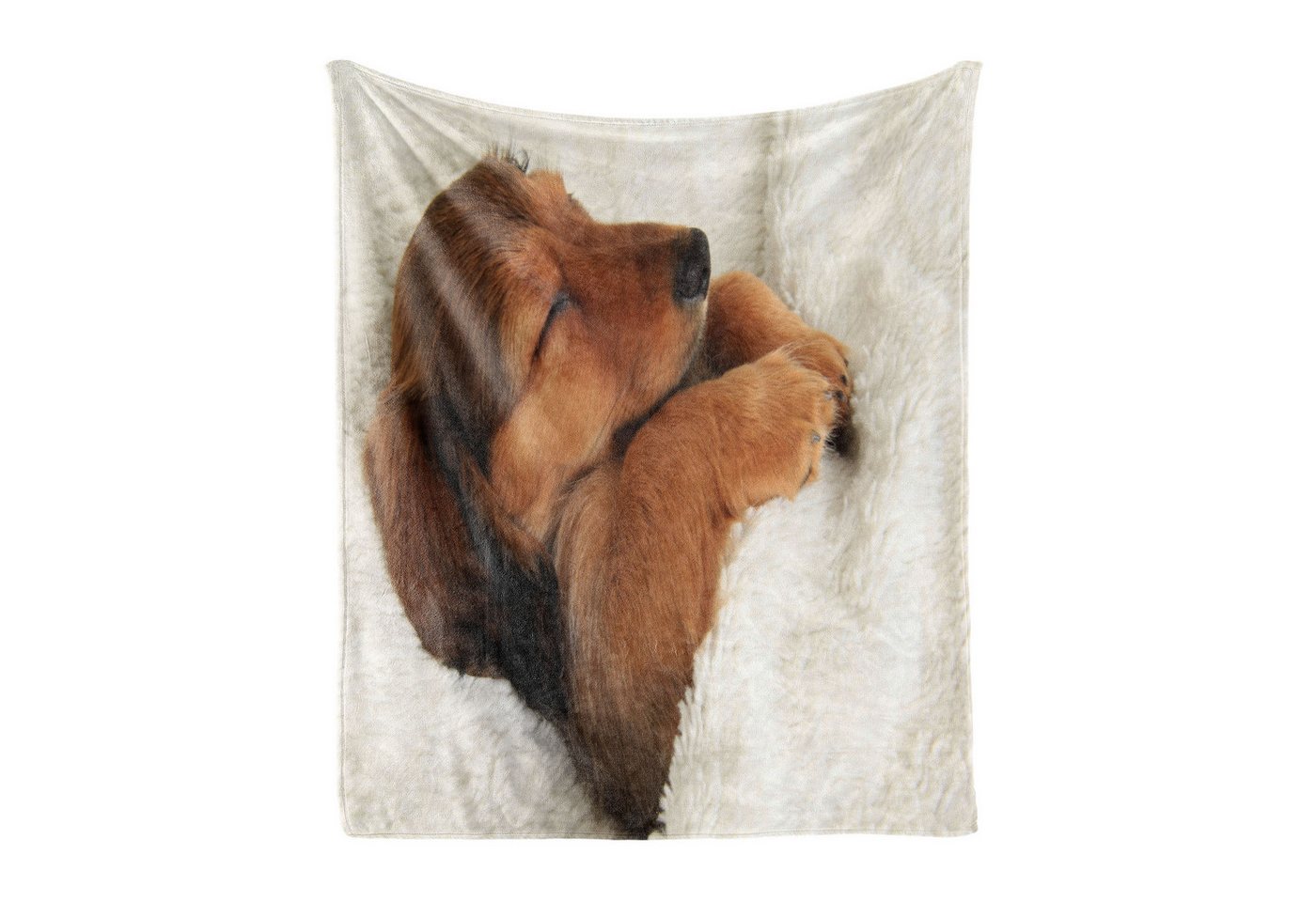 Wohndecke Gemütlicher Plüsch für den Innen- und Außenbereich, Abakuhaus, Dackel Puppy Sleeping in seinem Bett von Abakuhaus