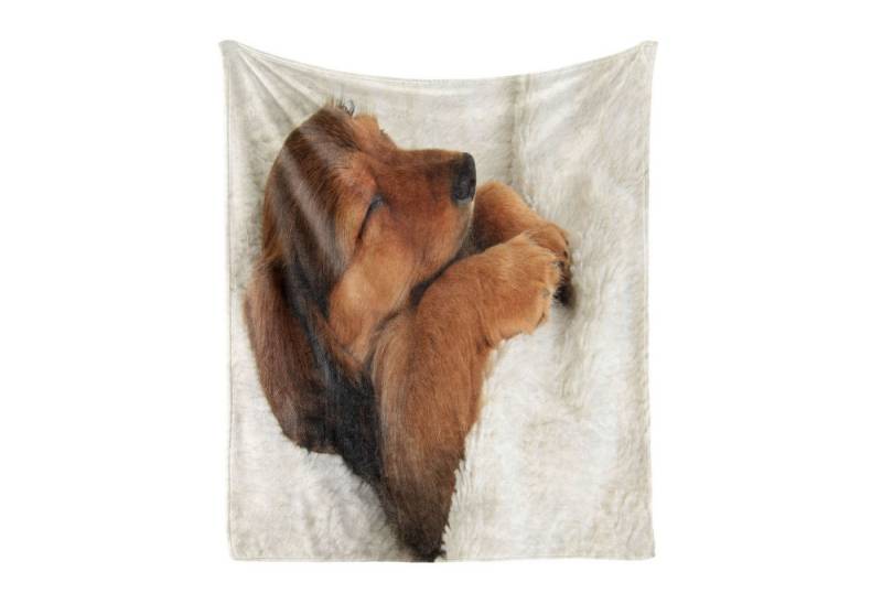 Wohndecke Gemütlicher Plüsch für den Innen- und Außenbereich, Abakuhaus, Dackel Puppy Sleeping in seinem Bett von Abakuhaus