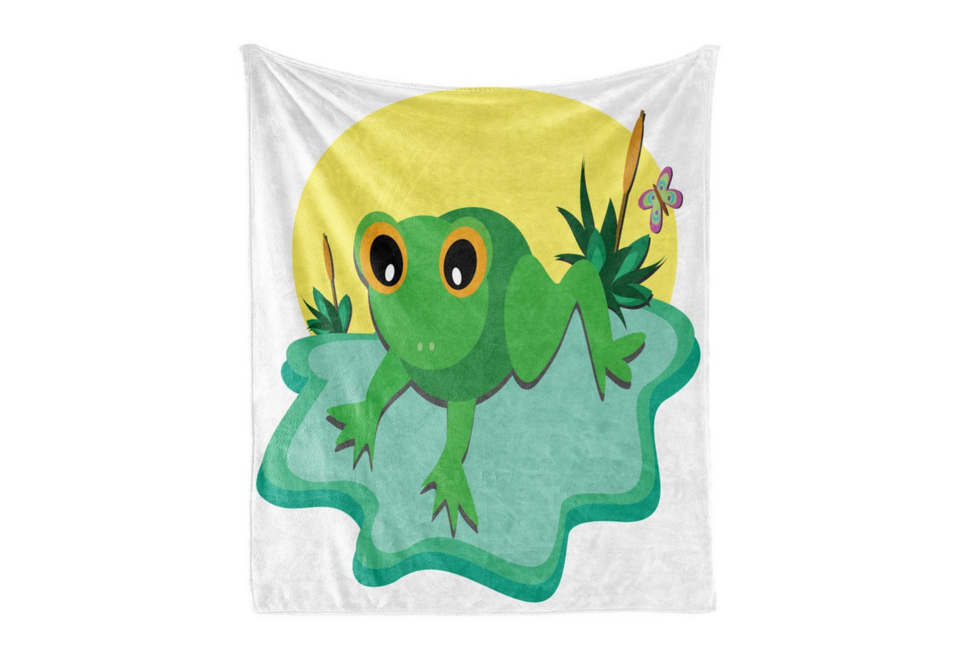 Wohndecke Gemütlicher Plüsch für den Innen- und Außenbereich, Abakuhaus, Frösche Tier und Schmetterling auf Teich von Abakuhaus