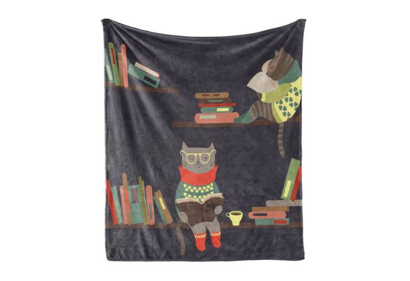 Wohndecke Gemütlicher Plüsch für den Innen- und Außenbereich, Abakuhaus, Gekritzel Lustige Bücherregal Lesende Katze Wohndecke Gemütlicher Plüsch für den Innen- und Außenbereich, Abakuhaus, Gekritzel Lustige Bücherregal Lesende Katze von Abakuhaus
