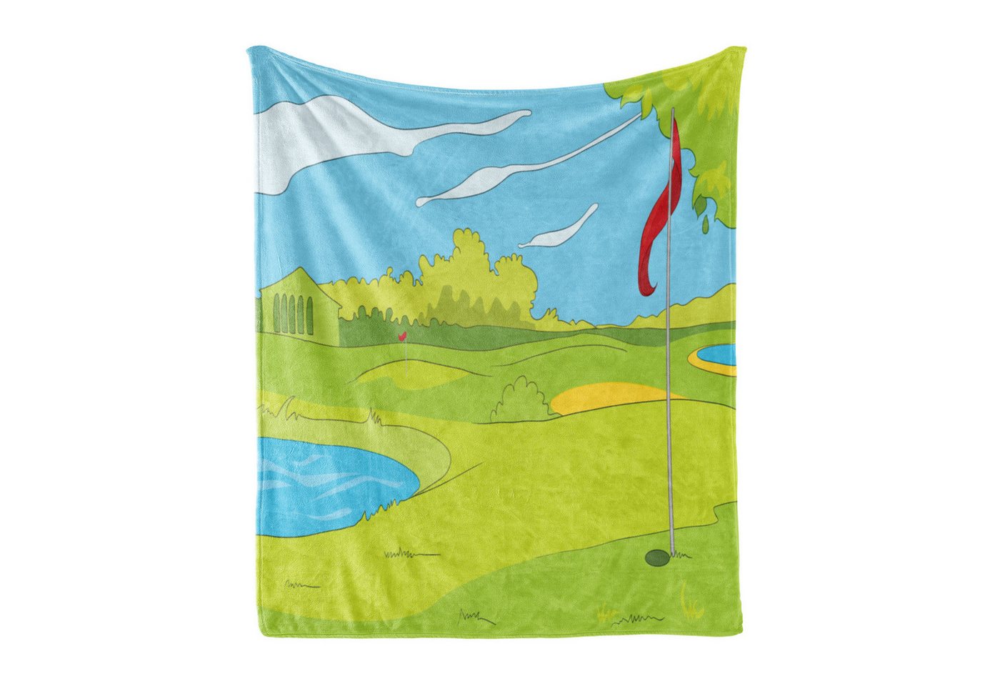 Wohndecke Gemütlicher Plüsch für den Innen- und Außenbereich, Abakuhaus, Golfplatz-Szene Gras und Teich von Abakuhaus