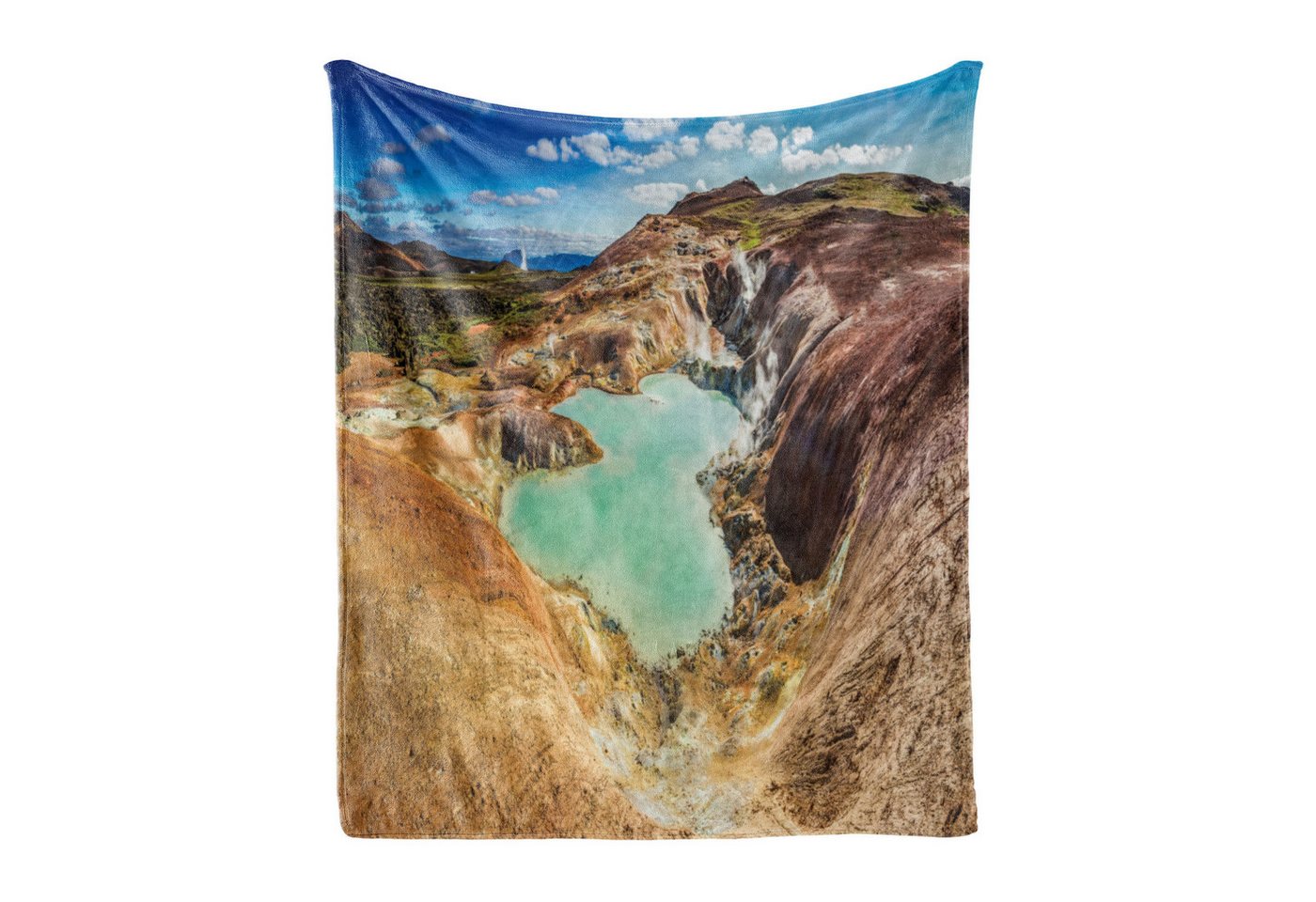 Wohndecke Gemütlicher Plüsch für den Innen- und Außenbereich, Abakuhaus, Island Teich in einem Vulkangebiet von Abakuhaus