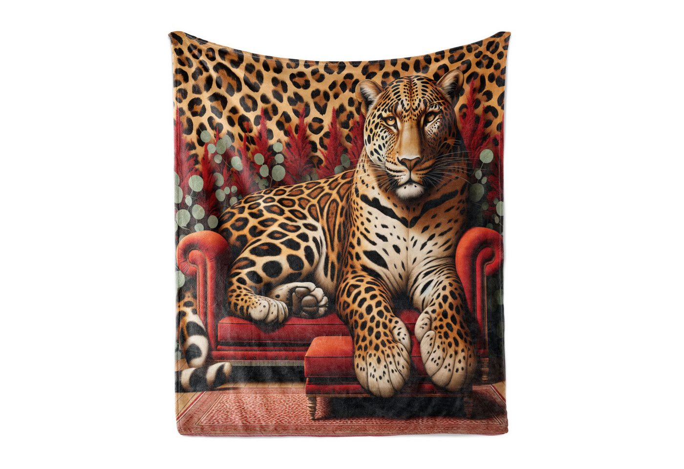 Wohndecke Gemütlicher Plüsch für den Innen- und Außenbereich, Abakuhaus, Leopard Kühne wilde Katze: Sofa Tierdruck von Abakuhaus