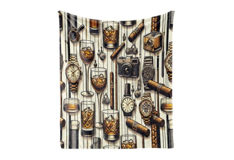Wohndecke Gemütlicher Plüsch für den Innen- und Außenbereich, Abakuhaus, Männerhöhle Eingefrorener Whiskey Uhren Zigarre von Abakuhaus