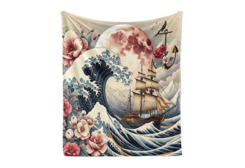 Wohndecke Gemütlicher Plüsch für den Innen- und Außenbereich, Abakuhaus, Nautisch Segeln im stürmischen Ozean von Abakuhaus