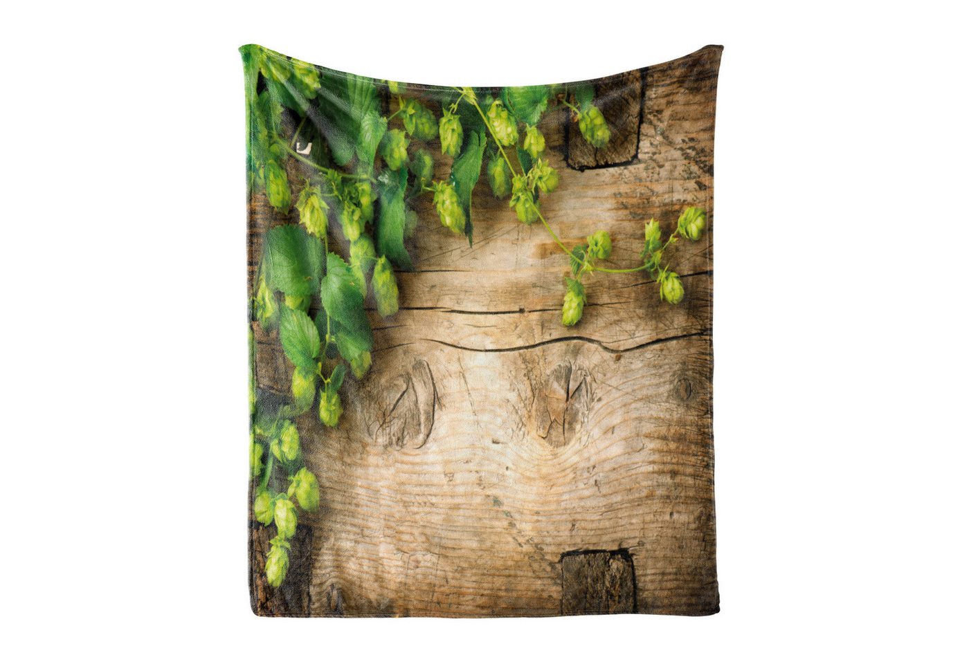 Wohndecke Gemütlicher Plüsch für den Innen- und Außenbereich, Abakuhaus, Pflanze Hop Reisig auf Holz von Abakuhaus