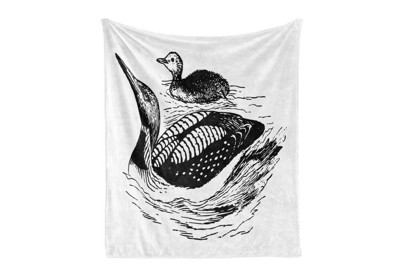 Wohndecke Gemütlicher Plüsch für den Innen- und Außenbereich, Abakuhaus, Seetaucher Skizze von Silhouetten in Teich von Abakuhaus