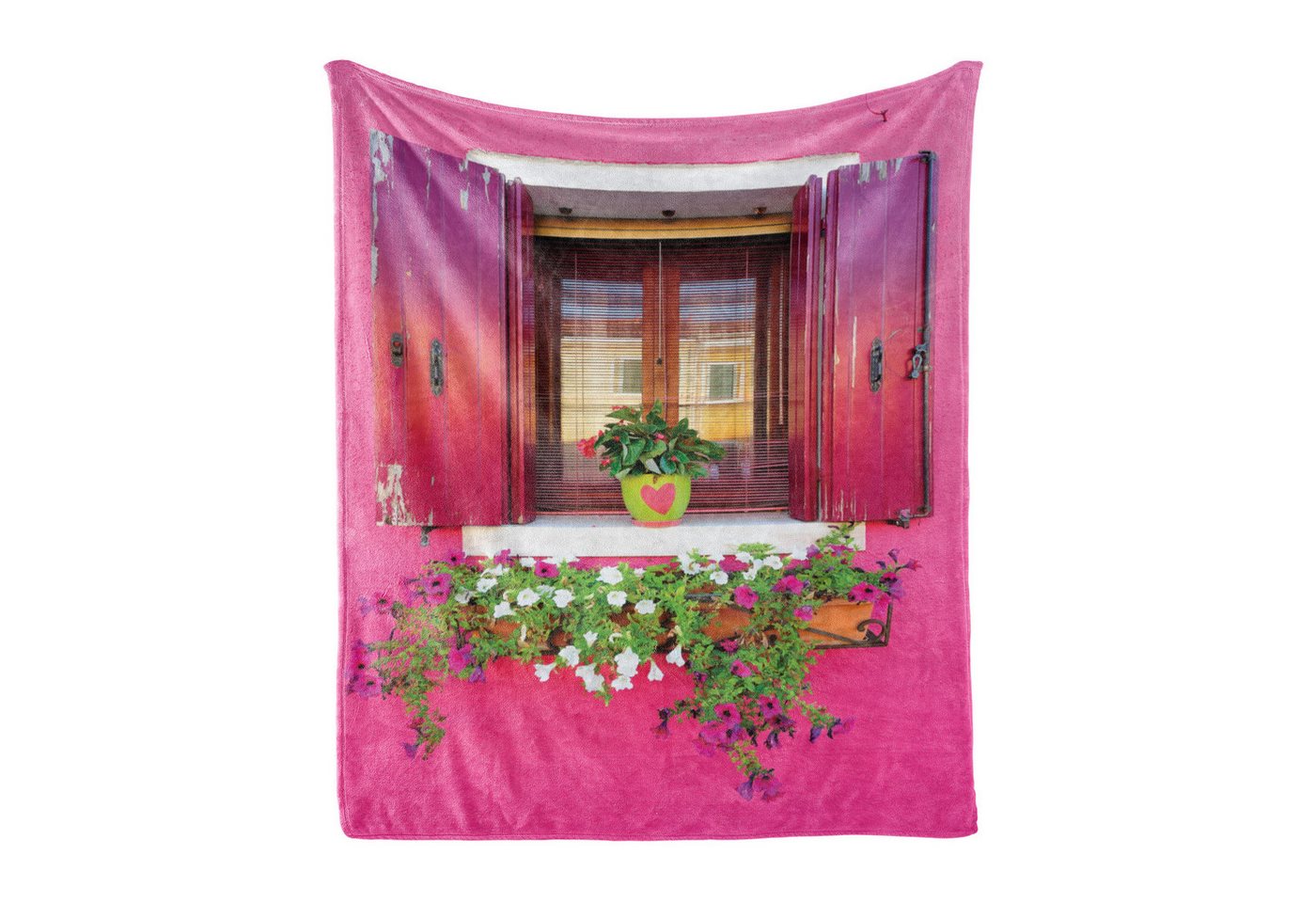 Wohndecke Gemütlicher Plüsch für den Innen- und Außenbereich, Abakuhaus, Stadt-Liebe Außen Vintage-Fenster Blumen von Abakuhaus