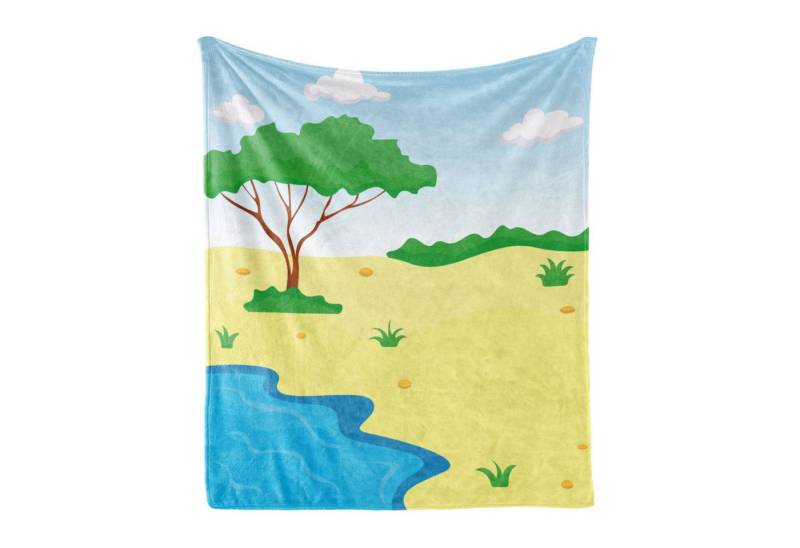 Wohndecke Gemütlicher Plüsch für den Innen- und Außenbereich, Abakuhaus, Strand Cartoon-Stil Kleiner Teich von Abakuhaus